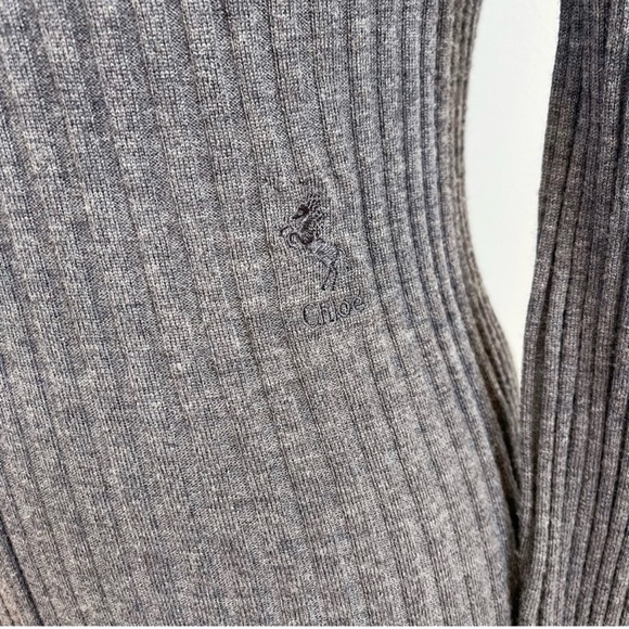 Chloe Gray Ribbed Knit Lightweight Turtleneck Sweater Top Wool Brand Logo - Picture 3 of 11